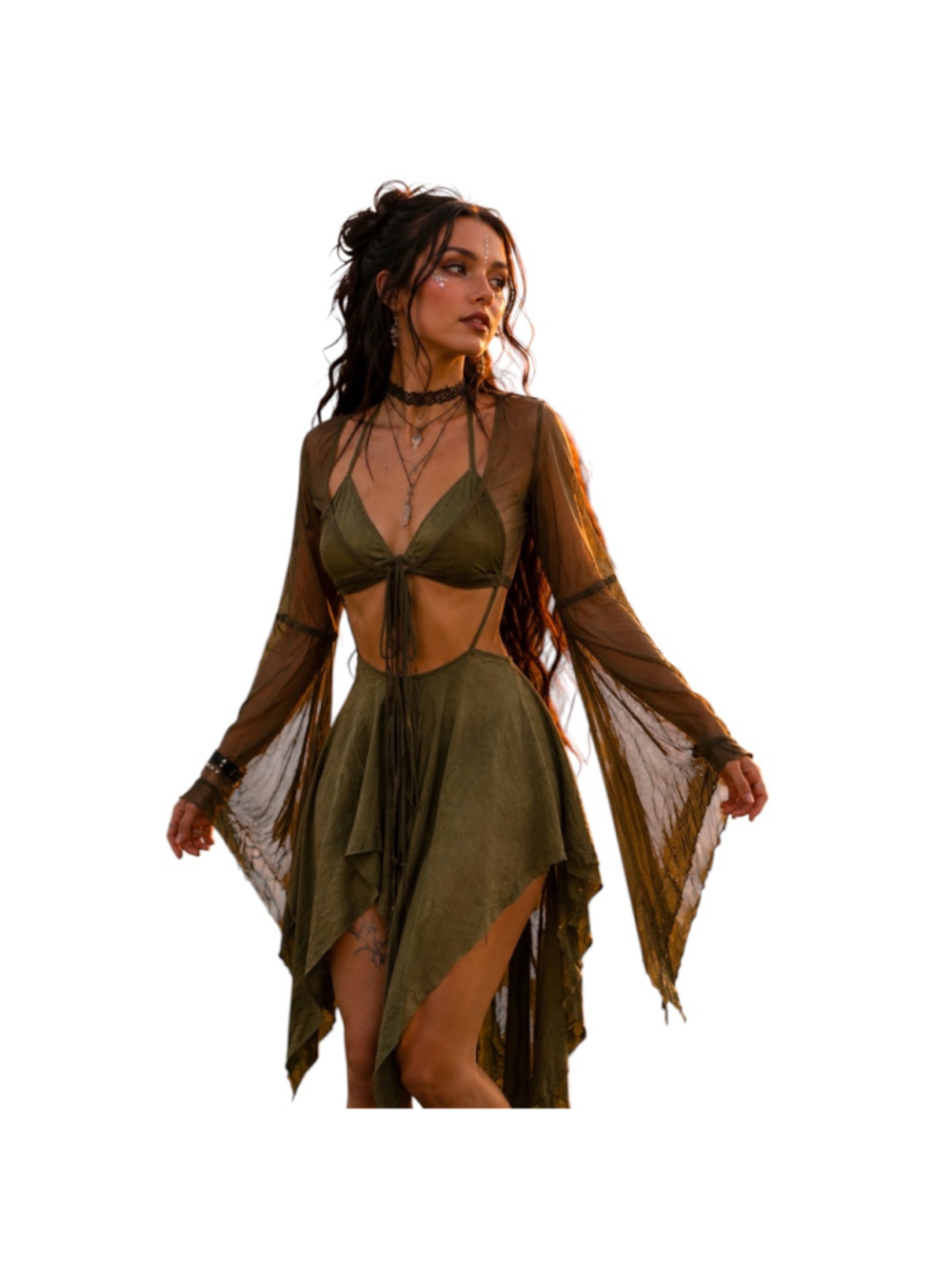 Dolls Kill Darker Wavs Green Gothic Fairy Festival Dress Mesh Shrug NWT XXS